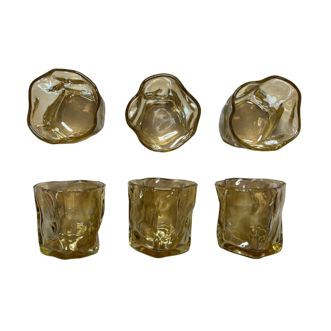 Set de Vasos de Vidrio Ámbar Diseño Irregular — 6 Piezas