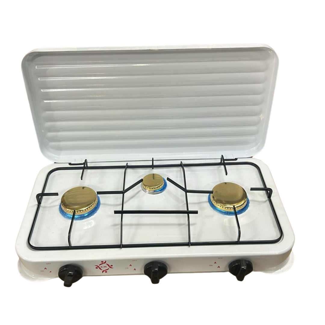 Cocina de Gas Portátil 3 Quemadores con Tapa — Estufa de Gas Sobremesa