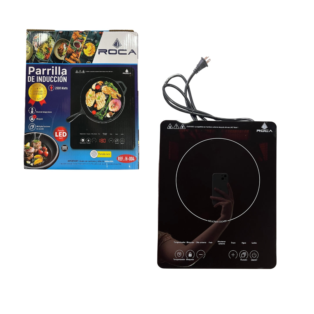 Parrilla de Inducción Eléctrica ROCA 2500W – Cocina Portátil con Pantalla LED y Control Táctil