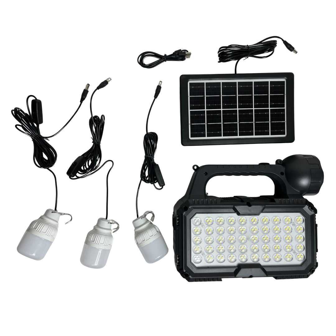 Lámpara Solar Recargable de Emergencia con 3 Bombillos LED y Panel Solar