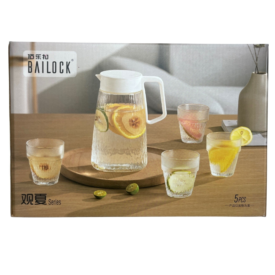 Set de Pichel con Vasos de Vidrio Texturizado — 5 Piezas