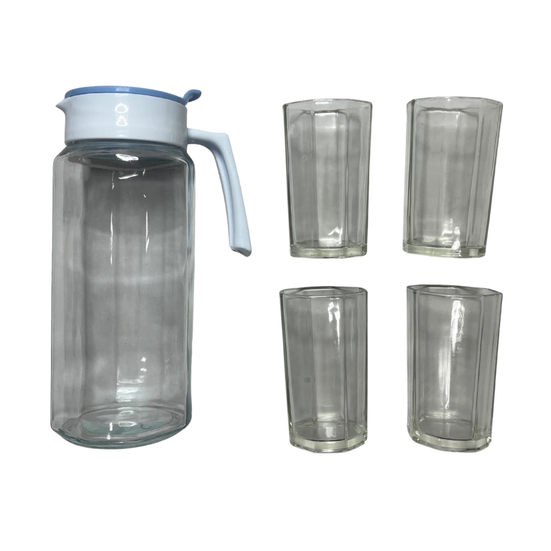 Set de Pichel de Vidrio con 4 Vasos y Tapa