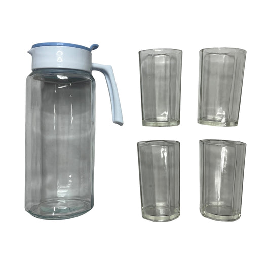 Set de Pichel de Vidrio con 4 Vasos y Tapa