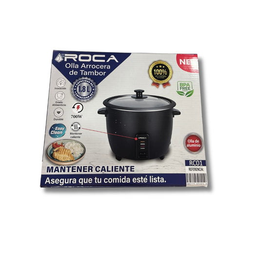 Olla Arrocera Eléctrica ROCA 1.8L – 700W con Función Mantener Caliente, Incluye Cuchara y Taza Medidora