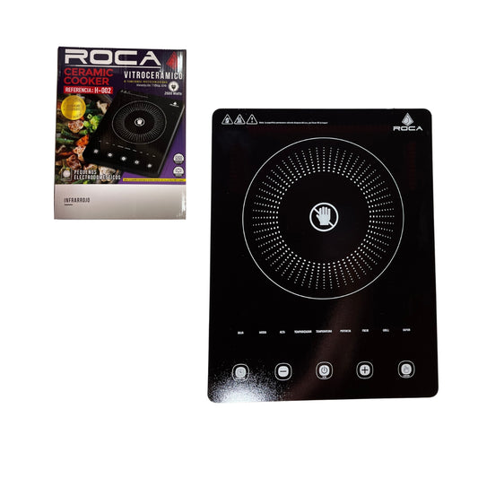 Cocina Eléctrica Vitrocerámica ROCA 2500W – Parrilla Infrarroja Portátil con Control Táctil